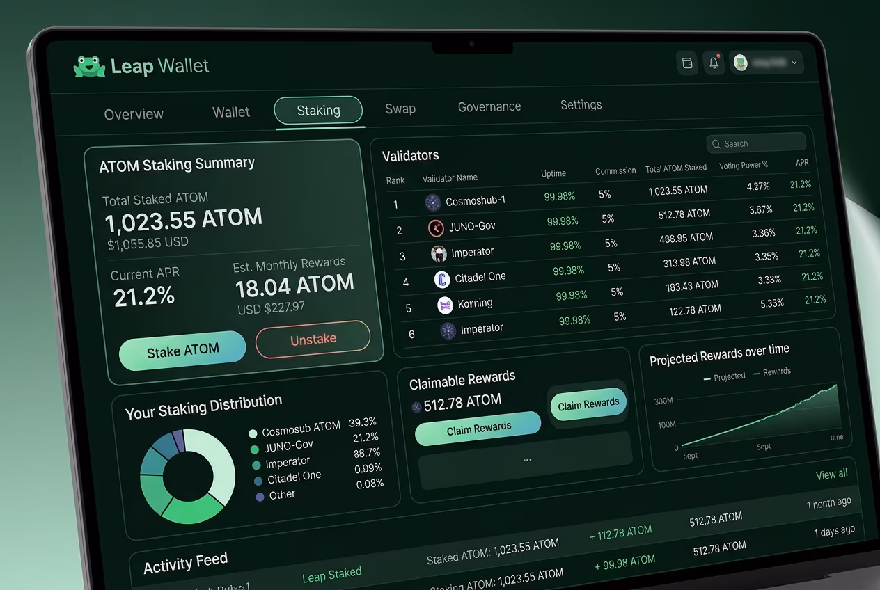 Staking overview on Leap Wallet Dashboard